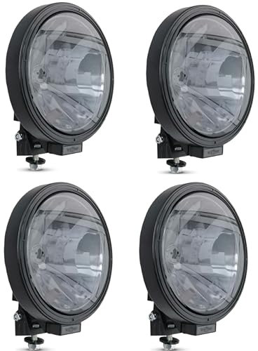 Générique 4 Phares Halogènes H1 12V - 24V Projecteur Longue Portée + Veilleuse Cabochon Fumée Feux Antibrouillard Camion Voiture ATV 4x4 Rond 22cm Homologation