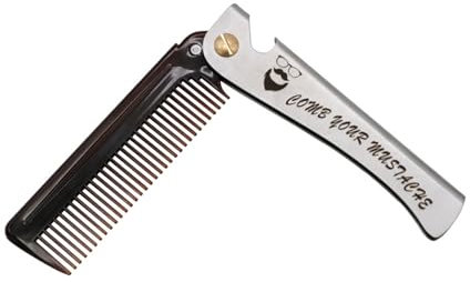 Faltbarer Kamm Bartkamm mit Korkenzieher, Männer Professional Styling Kamm, Edelstahl Bartkamm Klappbar mit Wunschgravur, Schnurrbart-Formkamm für den Friseursalon im Haushalt