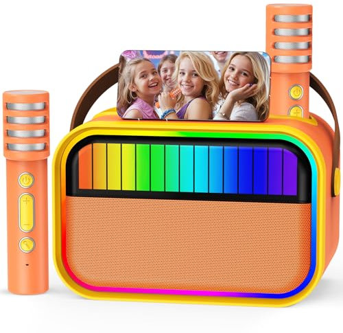 Ankuka Karaoke Machine for Kids Adults, Kids Toys for 3-12 Years Old Girls Birthday Presents, Portable Bluetooth Karaoke Speaker with 2 Microphones Girls Gifts for Girls Party Christmas Xmas (Orange)