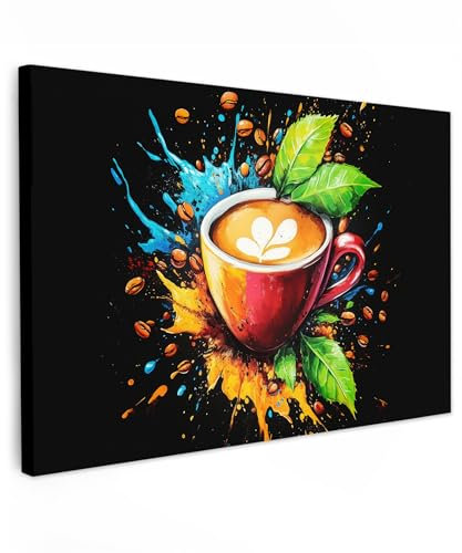 MuchoWow© Bild auf Leinwand Groß 120x80 cm XXL Schlafzimmer Bilder Badezimmer Wand Deko Wohnzimmer Modern Wanddeko Bilderwand Geschenk Kaffee - Graffiti - Trinken - Abstrakt