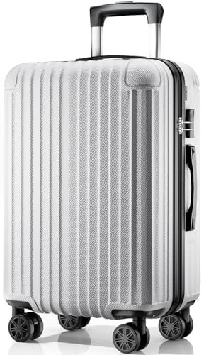 ABISTAB Hartschalen Reisekoffer mittelgroß 66x45x27cm, Handgepäck Koffer, leicht Rollkoffer mit 4 Rollen, Zahlenschloss, Koffer & Trolleys, Silber