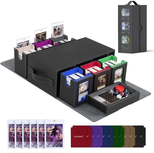 UAONO MTG Deckbox, modular für 6 Commander-Decks, mit Würfelset | Modulare MTG Deckbox für 600+ doppelt gesleevte Karten mit 35-PT-Magnethalter, Mehrfarbig