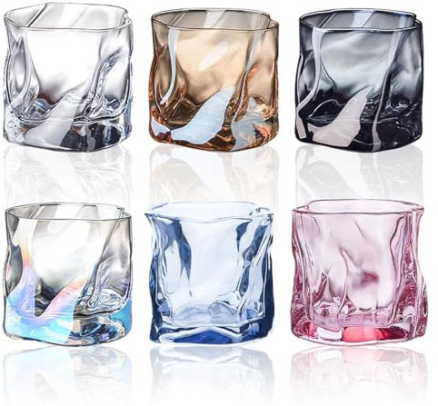 LUPATDY Set di 6 bicchieri da acqua, 200 ml, in vetro irregolare, per ristoranti e feste, 6 colori