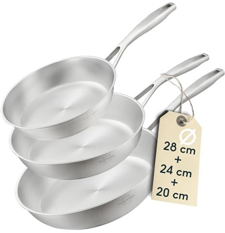 SILBERTHAL Set padelle acciaio inox 20,24 e 28 cm - Per induzione e tutti i tipi di cucine - Padelle acciaio induzione