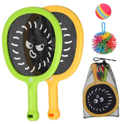 CIYODO 1 Satz Tennisschläger Spielset für Outdoor mit Rutschfestem Griff und Elastischem Netz für Garten Strand und Familienaktivitäten Leuchtende Farben Fördert Spaß und Bewegung
