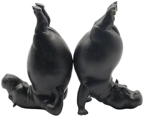 Lukitas Dekorative Buchstützen mit Nilpferd-Motiv, rutschfeste Buchhalter, skurrile Tierornamente für Büro, Zuhause, Bücherregal-Dekor, schwarz, Kunstharz, 21,6 cm