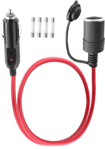 LANMINGLEL 14AWG Câble rallonge pour prise allume cigare, 12V 24V Câble d'extension allume cigare mâle à femelle avec lumière led et fusible 20A,pour pompe à pneus, compresseur d'air (0.5M)