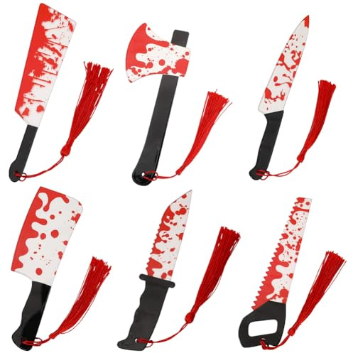 CRASPIRE 6 Styles Halloween Bookmarks Blood Splatter Knife Axe Saw Book marks Acrylic with Tassels for Writers Officers Teachers Friends Horror Creepy Crime Book Lovers Halloween Ideas