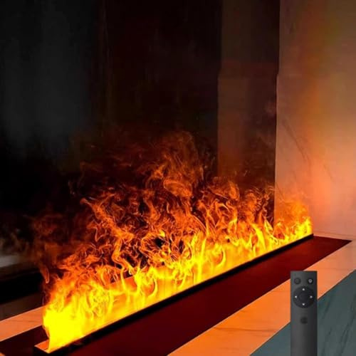 ZHNANDAMAI Dekorativer elektrischer Wasserdampf-Kamin-Luftbefeuchter mit 3D-Zerstäubungsflamme, 3 mm ultradünnem Panel, Gebürsteter Edelstahl, ohne Heizung,100cm/39.3in