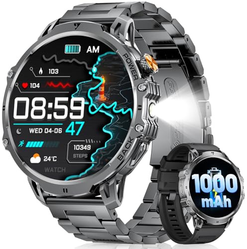 LIGEMI Smartwatch Uomo con 1000mAh Batteria/LED Torcia, 1.85'' Grande Orologio Smartwatch Uomo con Chiamata e Risposta, 100+ Modalità Sportive, Sonno Cardiofrequenzimetro SpO2 per Android iOS