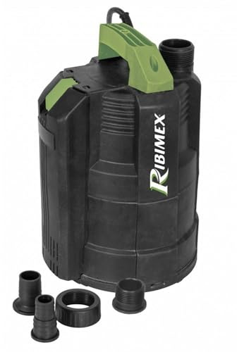 Ribimex Pompa Sommersa Drenante 350 W per Acque Chiare, Motore in Alluminio S1, Portata 6.000 L/h, Profondità Max 7 m, Prevalenza 7 m, 4 Raccordi di Uscita, Maniglia - PRPVC356A