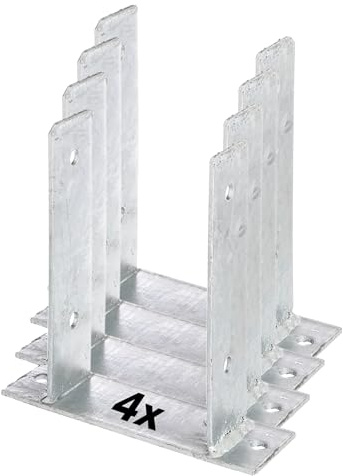 4x siwitec U-Pfostenträger zum Aufschrauben, lichte Breite 121 mm, 200 mm hoch, U Profil Stahl aus feuerverzinktem Stahl, U Winkel Halterung, Erddübel, Bodenanker, Balkenschuh, Schraubanker