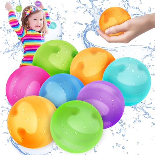 8 Stück Wasserbomben Selbstschließend Wiederverwendbar, Schnellfüller Silikon Spritzbälle für Erwachsene, Wasserbomben Silikon für Outdoor, Wasserpark,Wasserspielzeug (B)