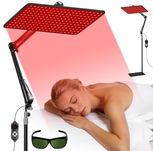 200 LED Rotlichttherapie Panellampe, Rotlichtlampe für Ganzkörper & Gesicht | Rotlichttherapie-Gerät, 5 Stufen & Timer, Tri-Wellenlängen (660nm/850nm/940nm), mit Verstellbarem Ständer & Schutzbrille