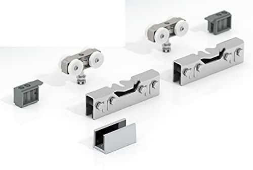 LEVIDOR ® Glasschiebetür Beschlag Zubehörset für Schienensystem EasySlide. 2 Sets für 2 Anlagen oder eine Zweiflügelige-Anlage