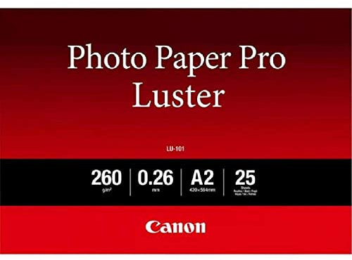 Canon Fotopapier Luster LU-101 glänzend weiß - (DIN A2, 25 Blatt) für Tintenstrahldrucker - PIXMA Drucker 42x59,4 cm (260 g/qm), 2511818, 2 5 Blatt