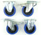 1 Satz 100mm Blue Wheels Transportrollen Lenkrollen mit Bremse/Feststellbremse + Bockrollen, Elastik-Rad blau, 180kg / Rad - INDUSTRIEQALITÄT (2x Brems + 2x Bock)
