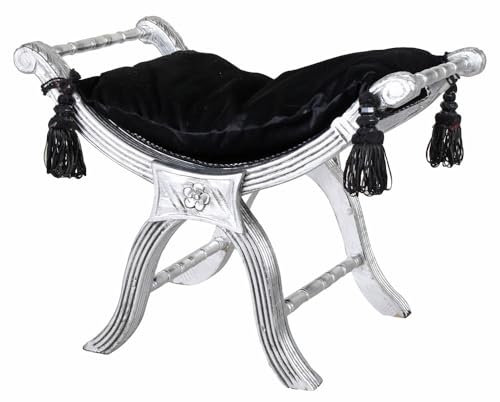Sitzgondel Hocker Louis XV Antik Shabby abnehmbares Kissen cat350 Palazzo Exklusiv (02 - Schwarz, e - Silber)