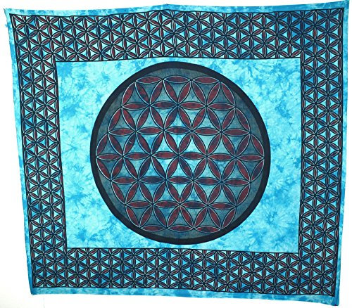 budawi® Wandtuch Blume des Lebens – ca. 200 x 225 cm – Wandbehang aus 100 % Baumwolle – Handarbeit aus Indien – Boho Tuch, Mandala Tuch, Dekotuch