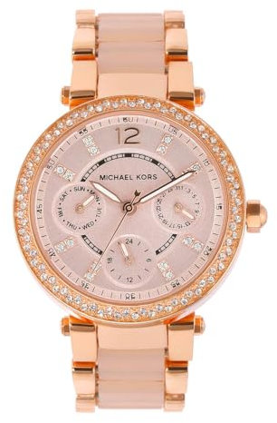 Michael Kors Damen Quartz Armbanduhr, 33.00mm GehäusegröÃŸe mit rosa analog Zifferblatt und rosa Ceramic Bracelet Armband MK6110