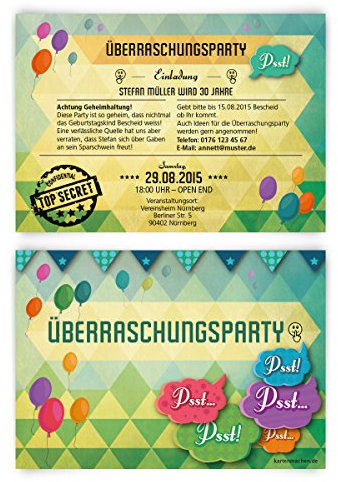 Einladungskarten zum Geburtstag (40 Stück) Überraschungsparty Einladung Party Überraschung