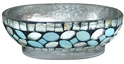 nu steel Sea Foam Bright-Colored Mosaic Glass/Stainless Steel Soap Saver Dish, Bar Holder Tray for Bathroom Counter, Shower, Kitchen Sponges, Scrubbers