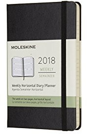 Moleskine Wochenkalender, Taschenkalender, 12 Monate, 2018, Horizontal, Pocket, A6, Hard Cover, Schwarz