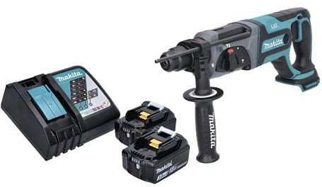 Makita DHR 241 RF Akku Bohrhammer 18 V Li-Ion mit SDS-Plus Aufnahme + 2x BL 1830 B 3,0 Ah Akku + 1x DC 18 RC Schnellladegerät - ohne Makpac
