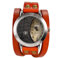 Lancardo Retro Herren Armbanduhr Breit, Analog Quarz Sport Strass Paris Eiffelturm Uhr mit Leder Armband geflochten, orange