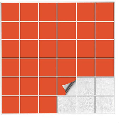 Kiwistar Fliesenaufkleber Orange Seidenmatt - 7,5 x 7,5 cm - 25 Stück - Klebefliesen Fliesenmuster Stickerfliesen Wandfliesen überkleben