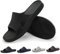 HEVA Shower Slide Open Toe Sandals Mens Bathroom Slippers Beach Indoor House Shoes（10UK 44EU,Black）
