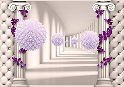 wandmotiv24 Fototapete Korridor Säulen violett Blättern lila, XL 350 x 245 cm - 7 Teile, Wanddeko, Wandbild, Wandtapete, Raumerweiterung Polster Leder 3D Kugeln M5162