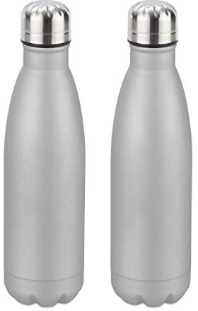Relaxdays 2X Bottiglia Termica in Acciaio Inox, Chiusura Ermetica, per Bevande Calde e Fredde, Borraccia Isolante 500 ml, Argento