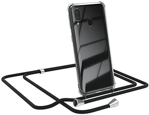 EAZY CASE Handykette kompatibel mit Galaxy A40 Handyhülle mit Umhängeband, Handykordel mit Schutzhülle, Silikonhülle, Hülle mit Band, Stylische Kette für Smartphones, Schwarz