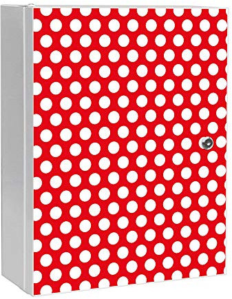 banjado® XXL Medizinschrank abschliessbar mit Motiv Punkte Rot 35x46x15cm - großer Arzneischrank/Medikamentenschrank aus Metall zur Medikamenten Aufbewahrung - Apothekerschrank mit 3 Schlüsseln