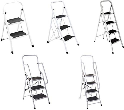 Escabeau 3 marches - Stable - Jusqu'à 150 kg - en Acier - Confortable - Antidérapant - avec Main Courante