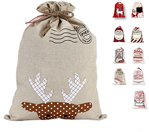 LessMo Bolsa de Lona de Santa Saco de Navidad, Bolsa Grande de Lona con cordón, Bolsa de Algodón Favores de Fiesta para Almacenamiento de Paquetes de Navidad Grandes