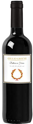 Bottiglia con etichetta personalizzata di vino IGT Toscana Rosso - Idea Regalo per laureato o bottiglia personalizzata la festa di laurea (0,75L, Corona alloro oro e rosso)