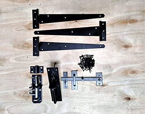 Gate Fitting Kit 12 300mm Heavy Duty Tee Hinges (3), Suffolk Latch and Brenton Bolt Lock Wooden Garden Gate Set Black- Ideal for Garden Gate, Shed Doors & Barn Doors, Supplied with All The fixings