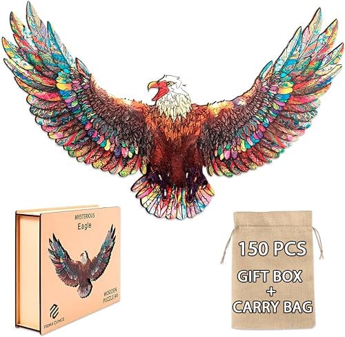 Wooden Animal Jigsaw Puzzles for Adults & Kids Unique Universal Colourful Fun Wood Challenging Puzzles for Family 150PCS - A4, 21x29.7cm - Eagle