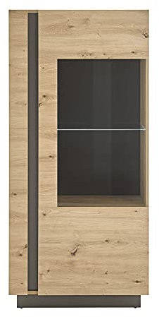 Lomadox Vitrinenschrank Wohnzimmer in Eiche Artisan Nb. mit Absetzungen in Graphit grau, B/H/T: ca. 72/154/40 cm