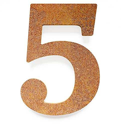Vintage Hausnummer 5 - massiv, wetterfest & langlebig - 14 cm groß - mit Befestigungsmaterial - Retro Design Hausnummern-Schild N-02-5-R