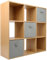 Charles Jacobs Oak 9 Cube Storage Shelving Unit + 3 Grey Fabric Drawers