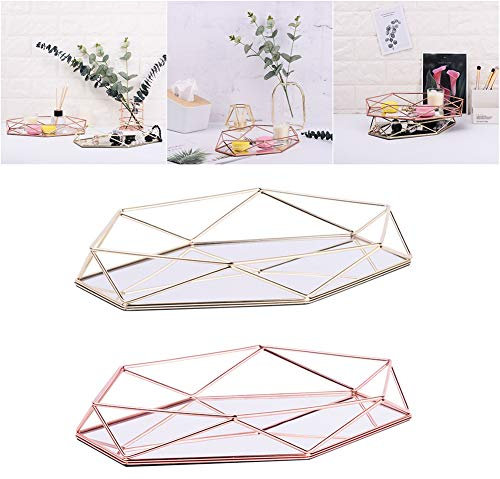 MOUMOUTEN BoîTe à Bijoux en Verre Transparent avec Bordure Or Rose,Plateau Miroir BoîTe à Bijoux,Plateau De Rangement De Bijoux pour Articles De Toilette - pour Bijoux, Parfum, Maquillage(Or Rose)
