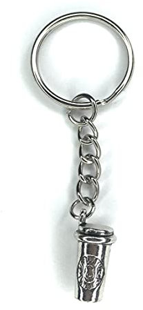 FizzyButton Gifts Coffee Cup Keyring Key Ring with Silver Tone Charm and Silver Tone Keychain