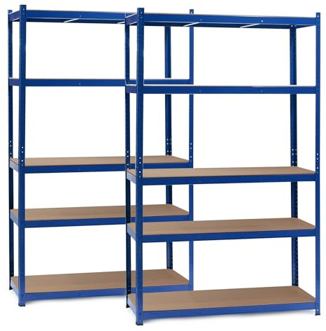 Wiltec Set 2X Schwerlastregal 120x50x200cm, 175kg/Ebene, Steckregal blau, Lastenregal mit 5 Ablagen, Werkstattregal