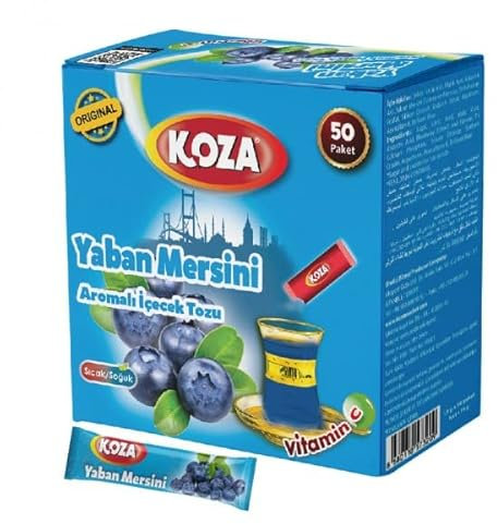 KOZA Blaubeere Instant Getränkepulver Stick einzeln Verpackt 50er Pack | Pulver für Heiß oder Kalt Getränk | Türkischer Tee | Ice Tea Pulver | Eistee | Früchtetee | Cay | Teepulver