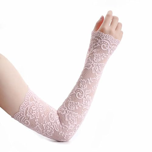 Suxgumoe Lange Spitzenhandschuhe, Frauen Blumenspitze Armstulpen Spitze Armstulpen Fingerlose Fahrhandschuhe für Hochzeitsfeier (Rosa)