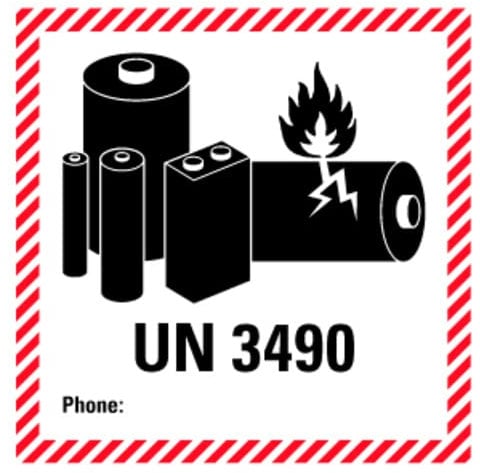 Aufkleber Hinweis Kennzeichnung für Lithium Batterien UN3490 Sicherheit Schild Folie selbstklebend, rot | 5-40cm Made in Germany, Größe: 40x40 cm