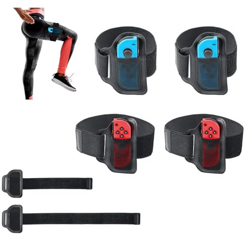 TiMOVO 4PCS Sangle de Jambe Compatible avec Nintendo Switch Sports Play Soccer/Switch Ring Fit Adventure Game, Bande de Jambe Ajustable Élastique pour Switch OLED/Switch pour Adultes & Enfants - Noir